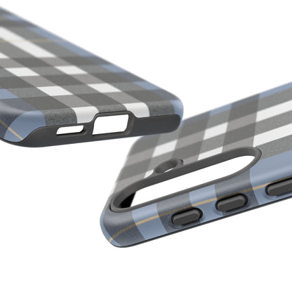 Nordic Plaid Tough Phone Case — Blue Gray Buffalo Check Protective Cover