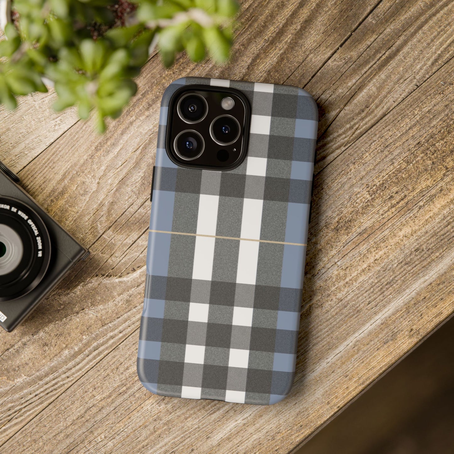 Nordic Plaid Tough Phone Case — Blue Gray Buffalo Check Protective Cover