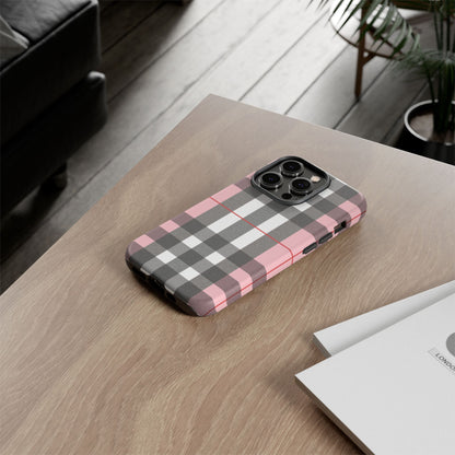 Bubblegum Plaid Tough Phone Case - Pink and Gray Buffalo Protection Cover