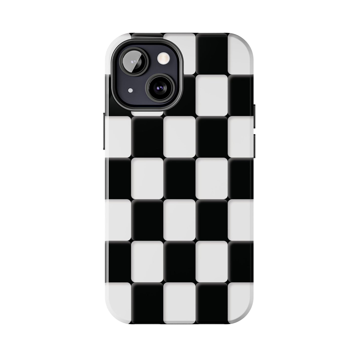 Checkerboard Tough Phone Case — Black & White Retro Protective Cover