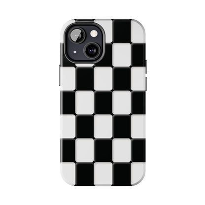 Checkerboard Tough Phone Case — Black & White Retro Protective Cover