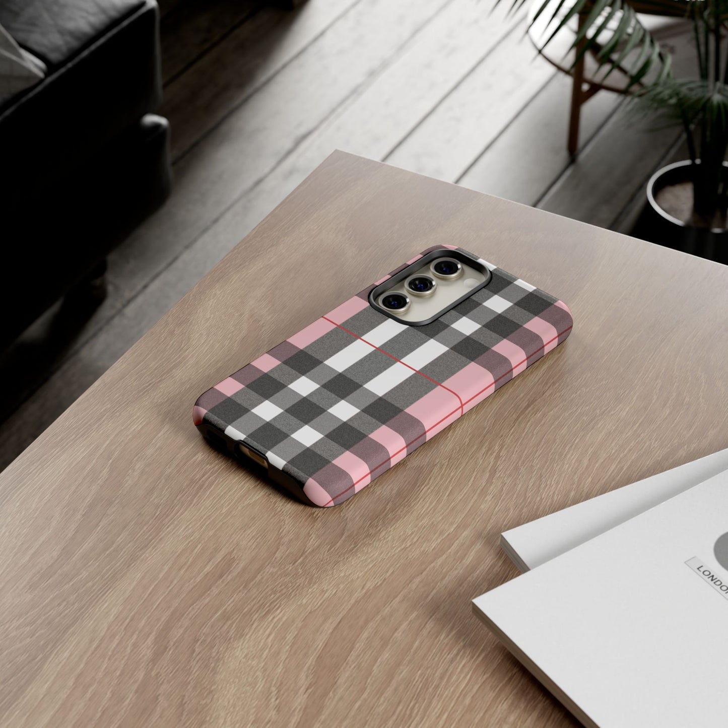Bubblegum Plaid Tough Phone Case - Pink and Gray Buffalo Protection Cover
