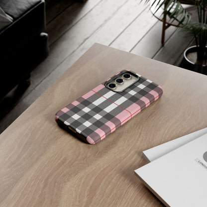 Bubblegum Plaid Tough Phone Case - Pink and Gray Buffalo Protection Cover