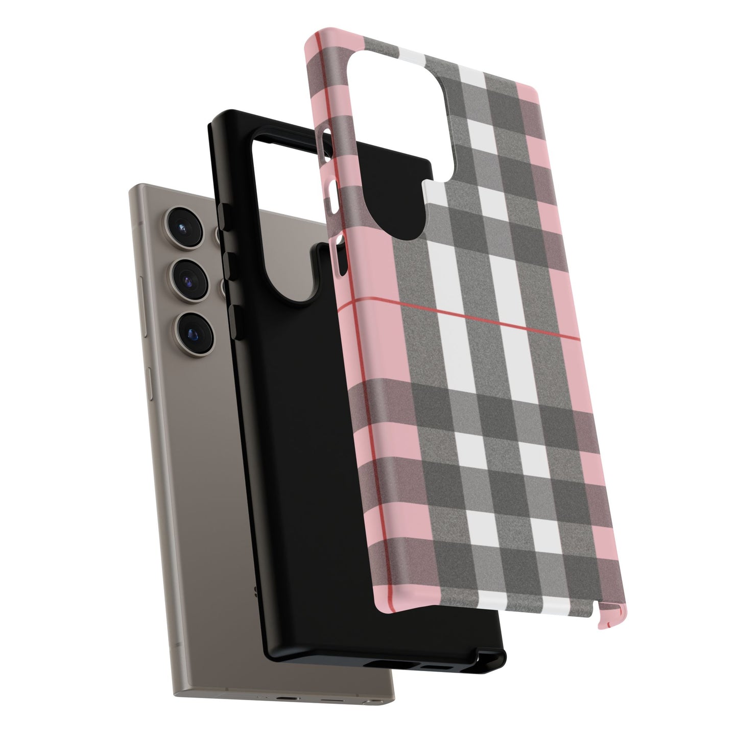 Bubblegum Plaid Tough Phone Case - Pink and Gray Buffalo Protection Cover