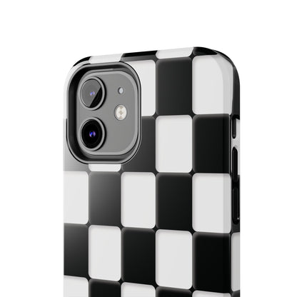 Checkerboard Tough Phone Case — Black & White Retro Protective Cover