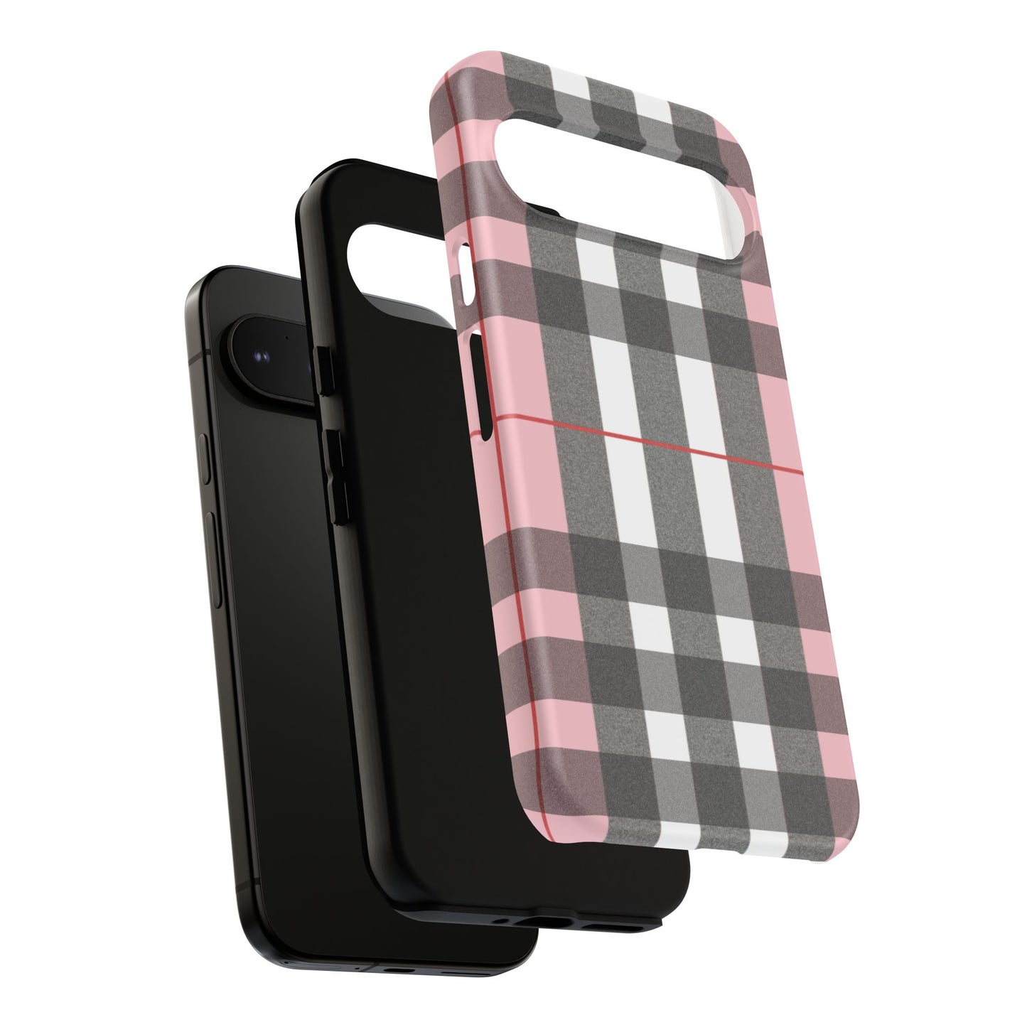 Bubblegum Plaid Tough Phone Case - Pink and Gray Buffalo Protection Cover