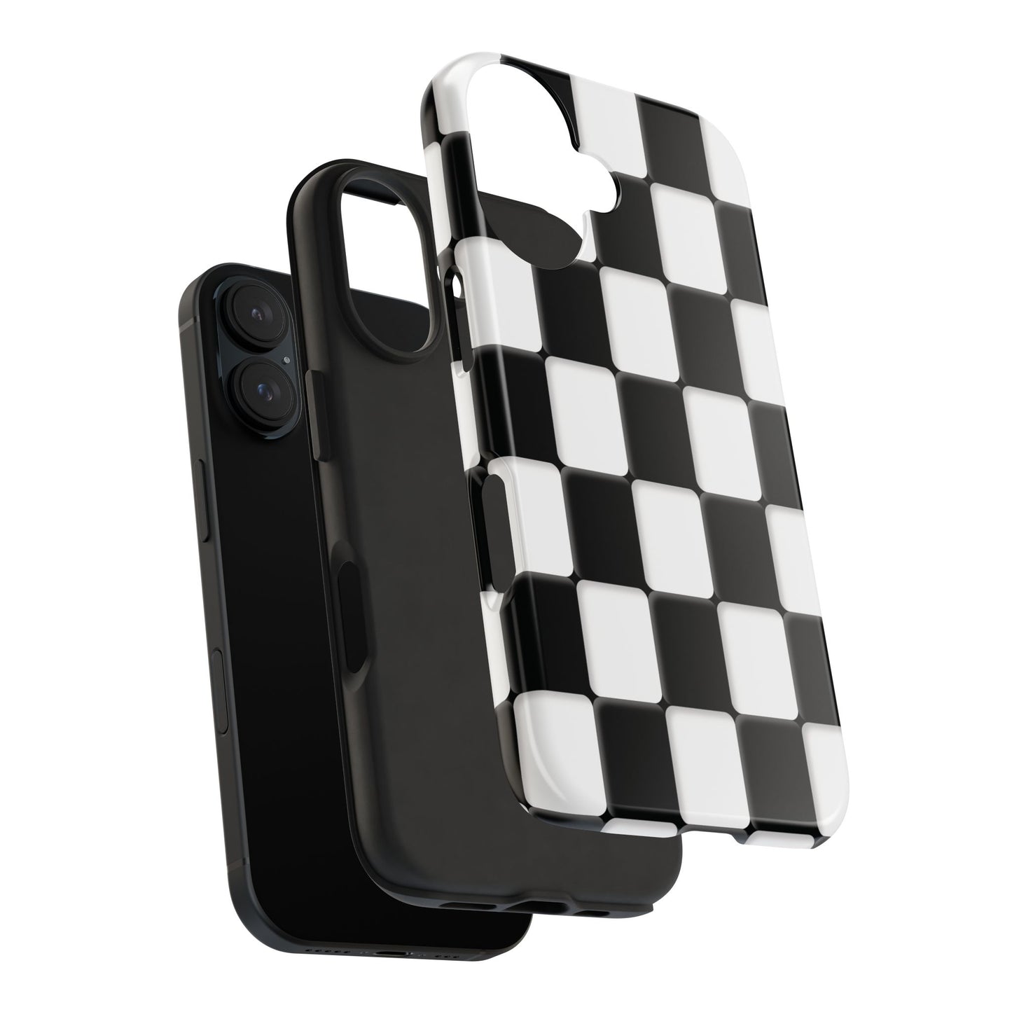 Checkerboard Tough Phone Case — Black & White Retro Protective Cover