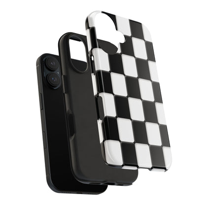 Checkerboard Tough Phone Case — Black & White Retro Protective Cover