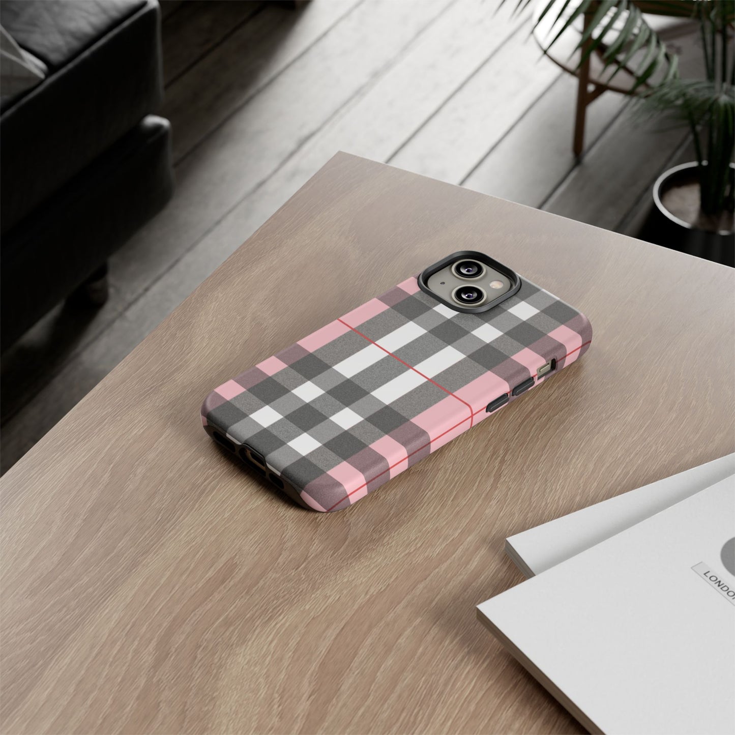 Bubblegum Plaid Tough Phone Case - Pink and Gray Buffalo Protection Cover