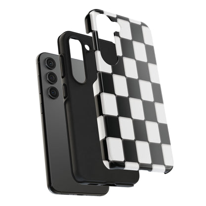 Checkerboard Tough Phone Case — Black & White Retro Protective Cover
