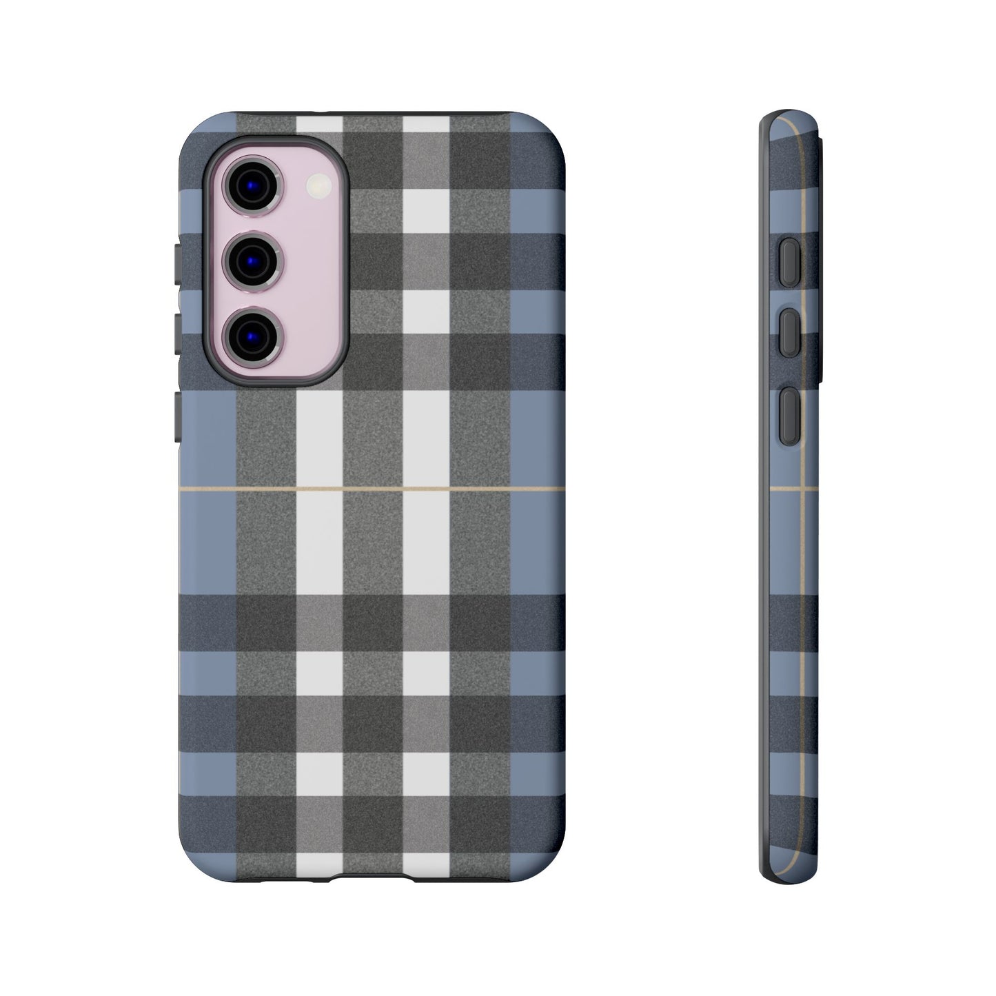 Nordic Plaid Tough Phone Case — Blue Gray Buffalo Check Protective Cover