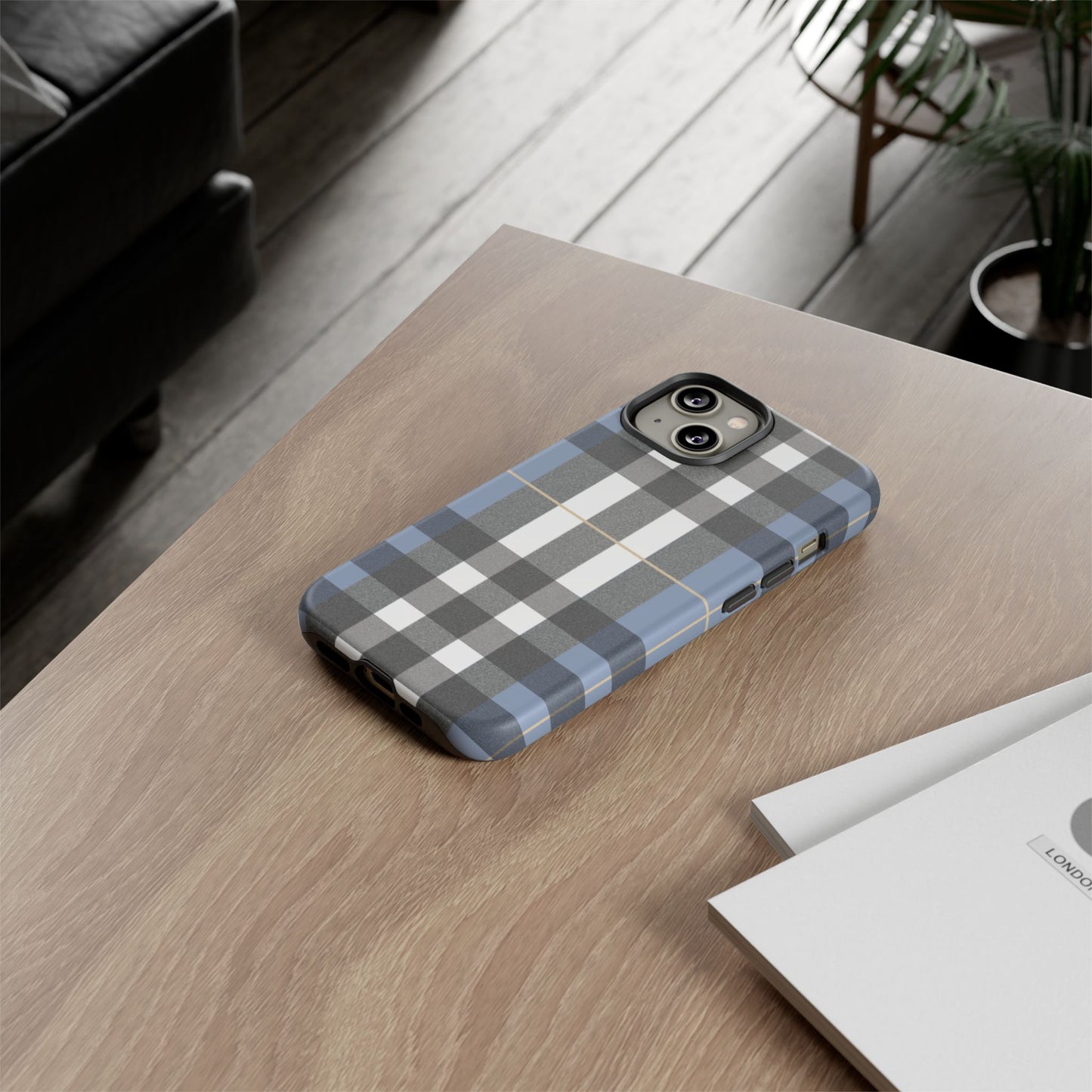 Nordic Plaid Tough Phone Case — Blue Gray Buffalo Check Protective Cover