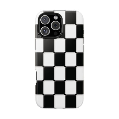 Checkerboard Tough Phone Case — Black & White Retro Protective Cover