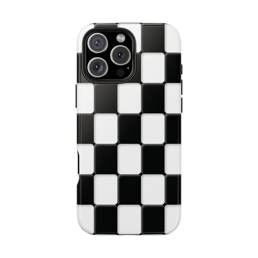 Checkerboard Tough Phone Case — Black & White Retro Protective Cover