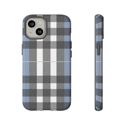 Nordic Plaid Tough Phone Case — Blue Gray Buffalo Check Protective Cover