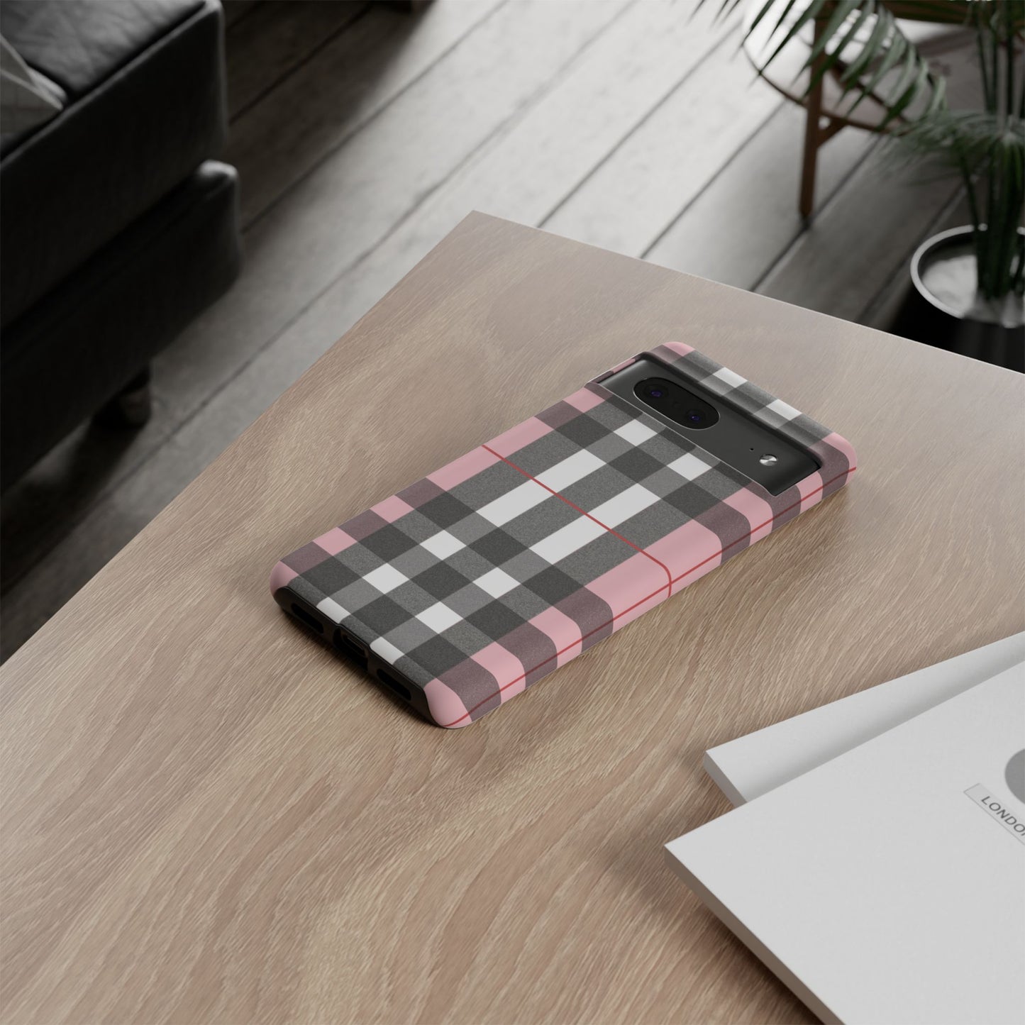 Bubblegum Plaid Tough Phone Case - Pink and Gray Buffalo Protection Cover