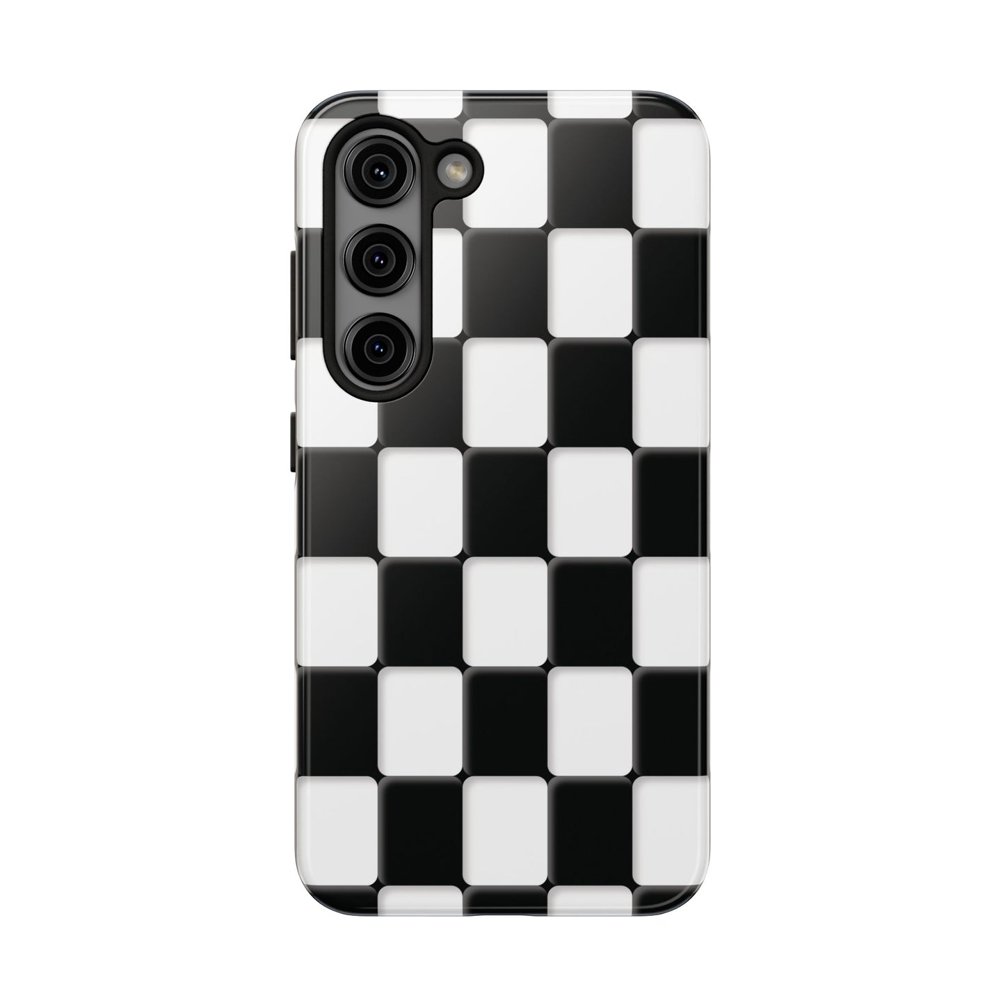 Checkerboard Tough Phone Case — Black & White Retro Protective Cover