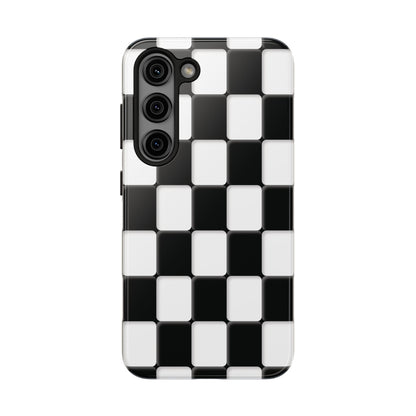 Checkerboard Tough Phone Case — Black & White Retro Protective Cover
