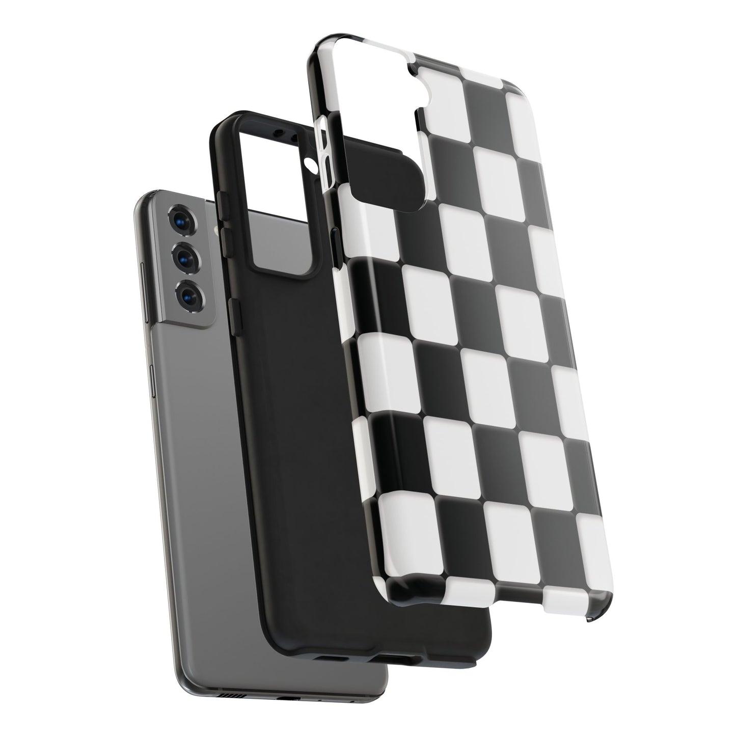 Checkerboard Tough Phone Case — Black & White Retro Protective Cover