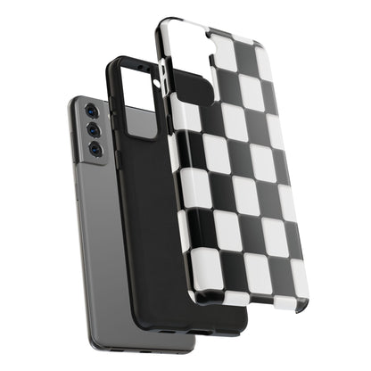 Checkerboard Tough Phone Case — Black & White Retro Protective Cover