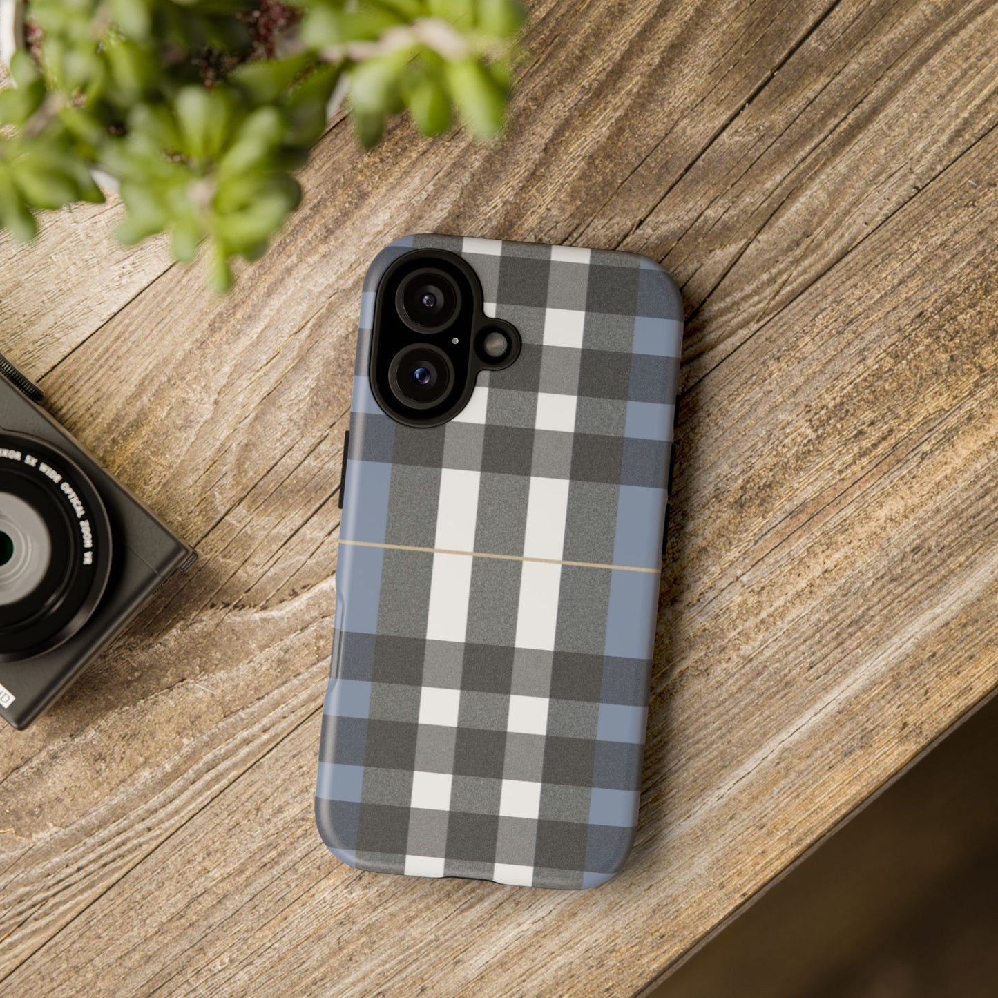Nordic Plaid Tough Phone Case — Blue Gray Buffalo Check Protective Cover