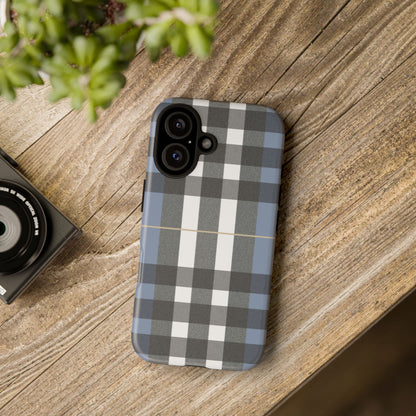 Nordic Plaid Tough Phone Case — Blue Gray Buffalo Check Protective Cover