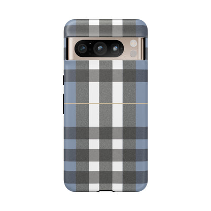 Nordic Plaid Tough Phone Case — Blue Gray Buffalo Check Protective Cover