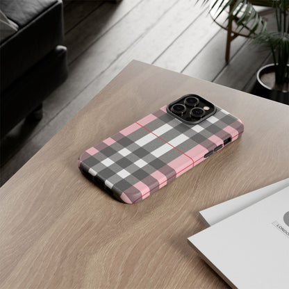 Bubblegum Plaid Tough Phone Case - Pink and Gray Buffalo Protection Cover