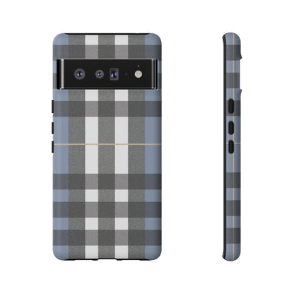 Nordic Plaid Tough Phone Case — Blue Gray Buffalo Check Protective Cover