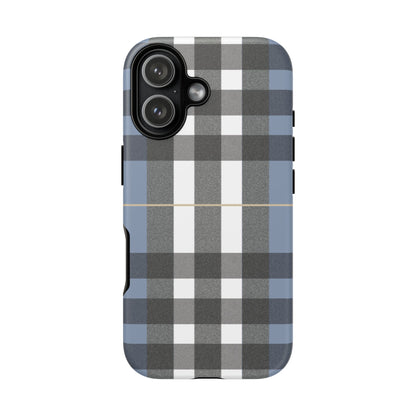 Nordic Plaid Tough Phone Case — Blue Gray Buffalo Check Protective Cover