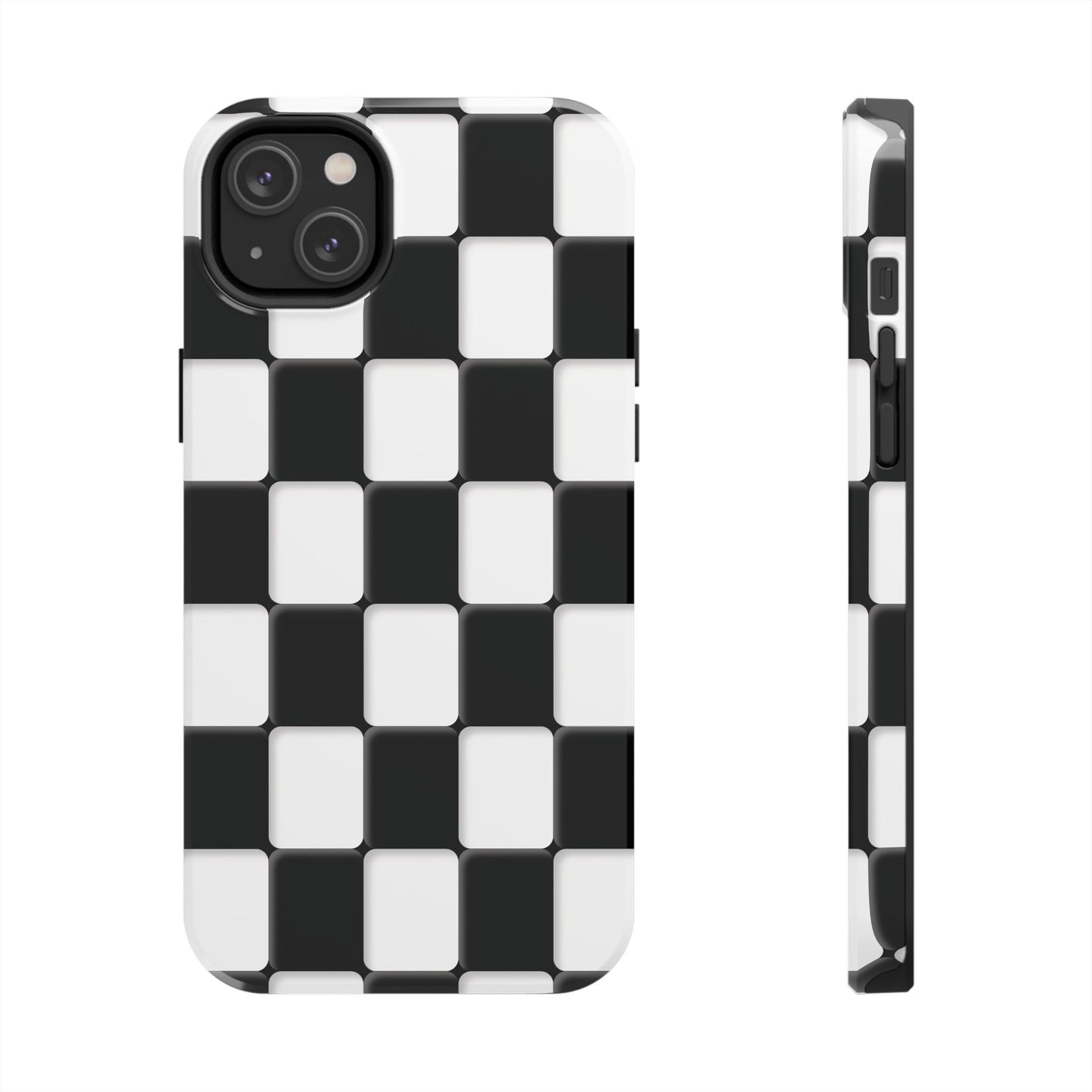 Checkerboard Tough Phone Case — Black & White Retro Protective Cover