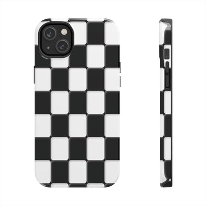 Checkerboard Tough Phone Case — Black & White Retro Protective Cover