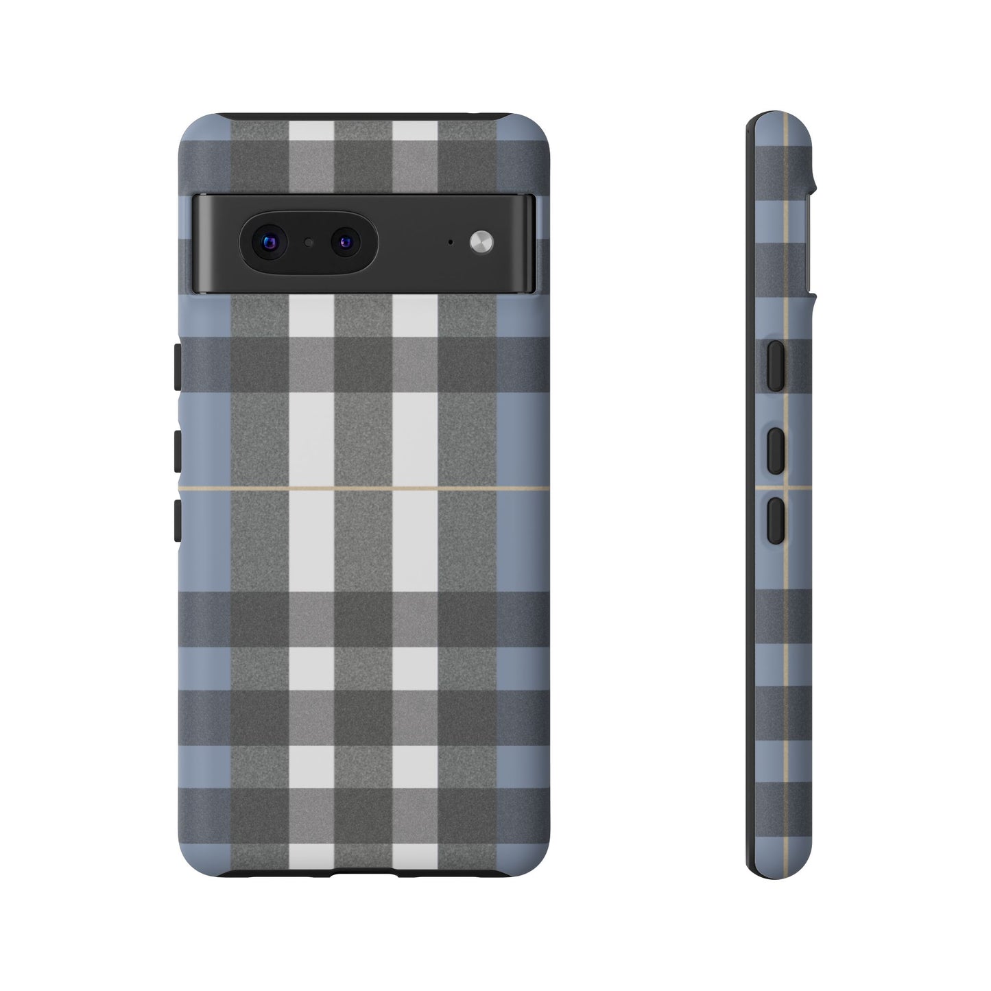 Nordic Plaid Tough Phone Case — Blue Gray Buffalo Check Protective Cover