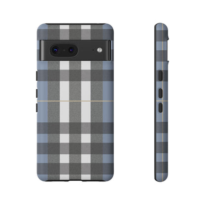 Nordic Plaid Tough Phone Case — Blue Gray Buffalo Check Protective Cover