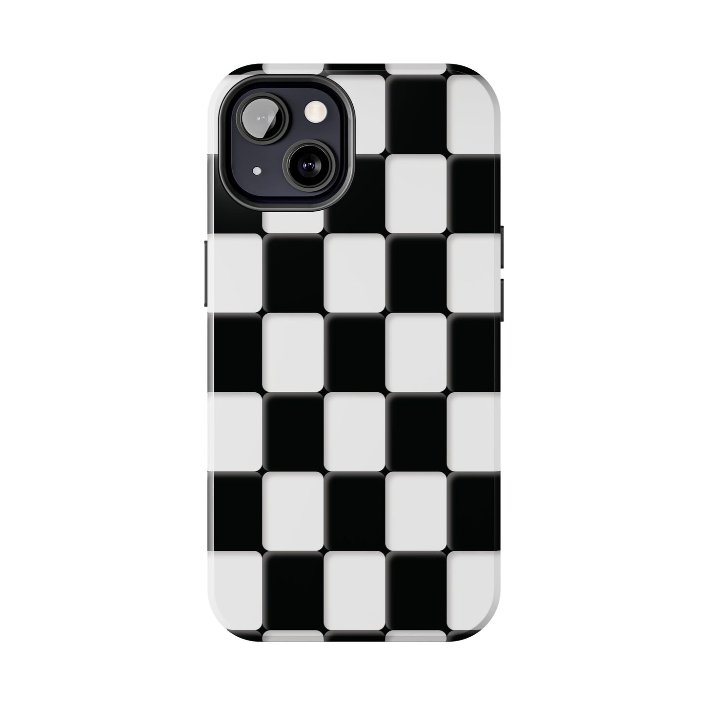 Checkerboard Tough Phone Case — Black & White Retro Protective Cover