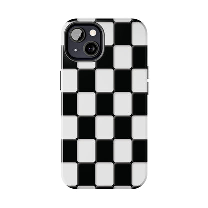 Checkerboard Tough Phone Case — Black & White Retro Protective Cover