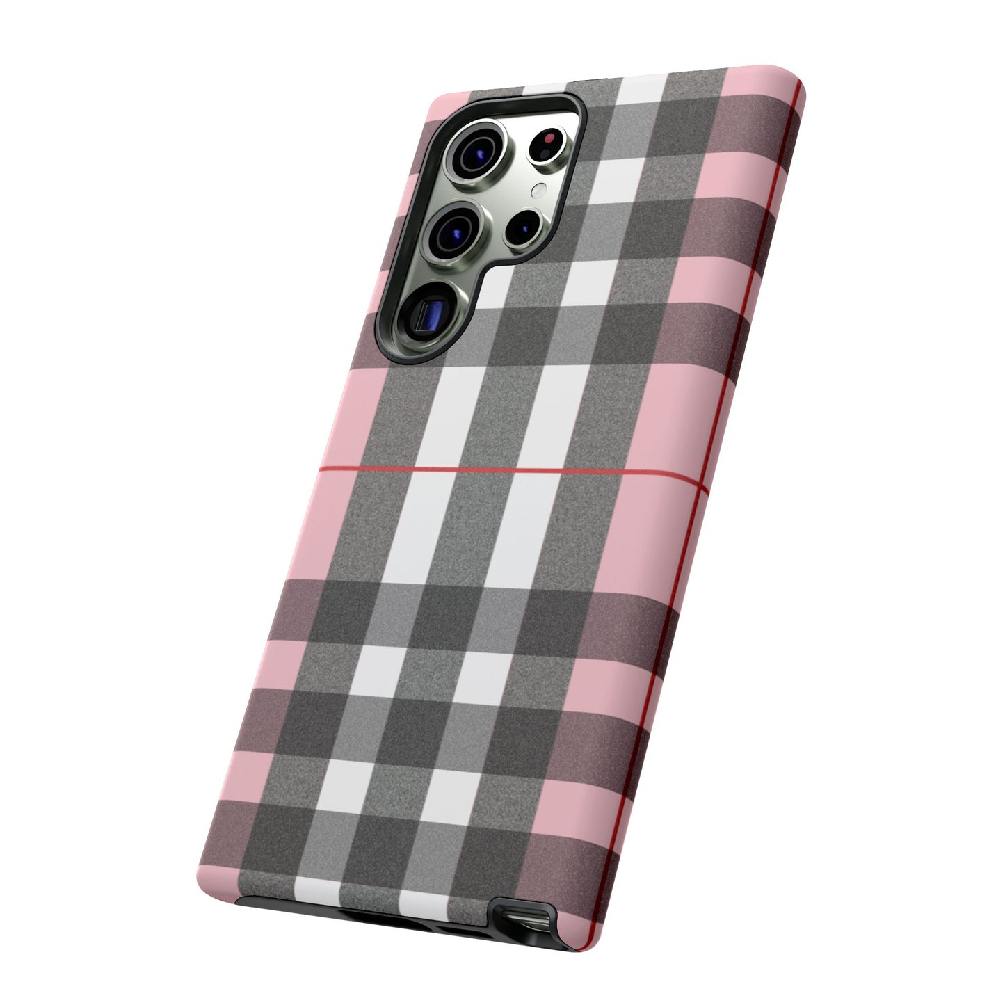 Bubblegum Plaid Tough Phone Case - Pink and Gray Buffalo Protection Cover