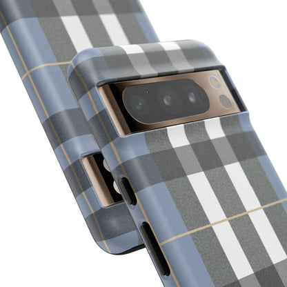 Nordic Plaid Tough Phone Case — Blue Gray Buffalo Check Protective Cover