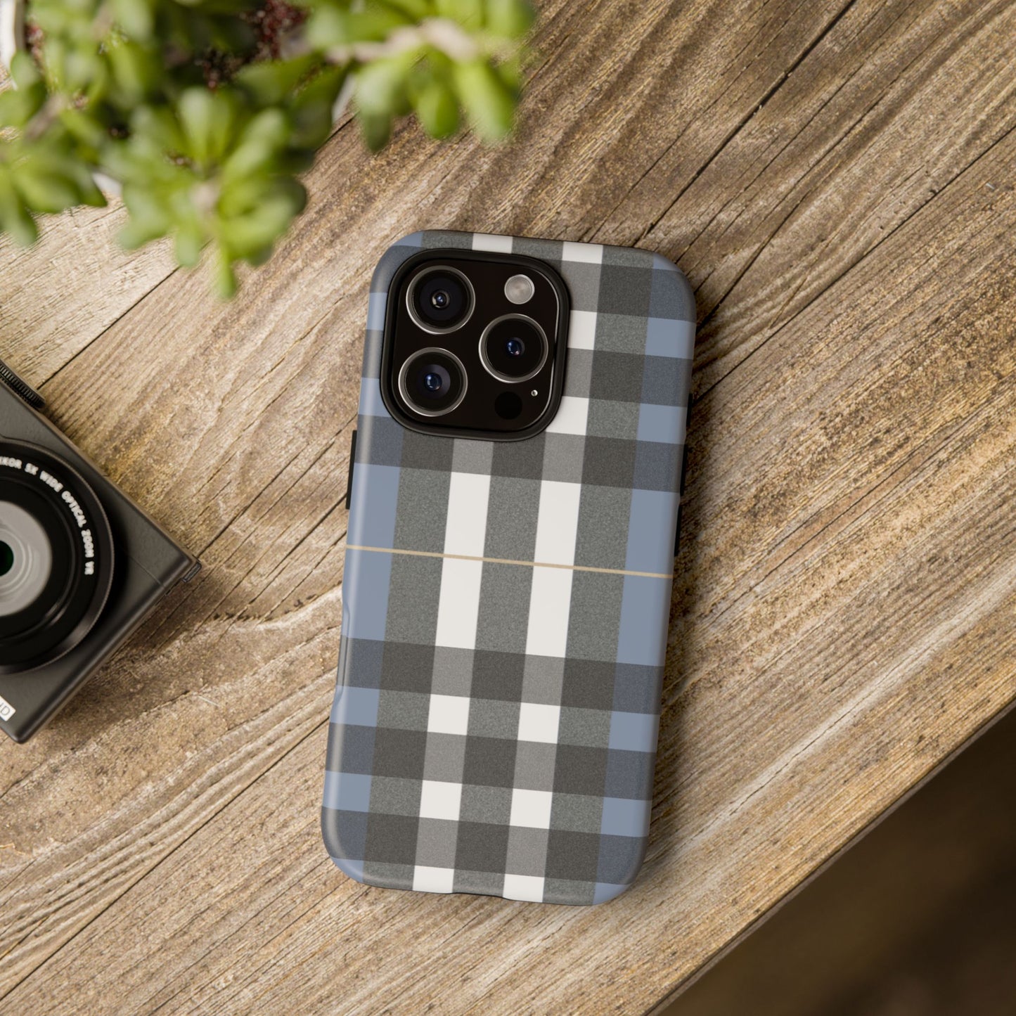 Nordic Plaid Tough Phone Case — Blue Gray Buffalo Check Protective Cover