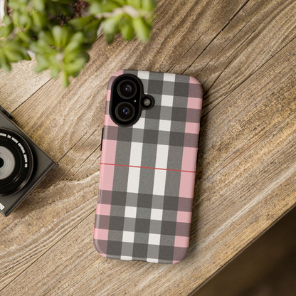 Bubblegum Plaid Tough Phone Case - Pink and Gray Buffalo Protection Cover
