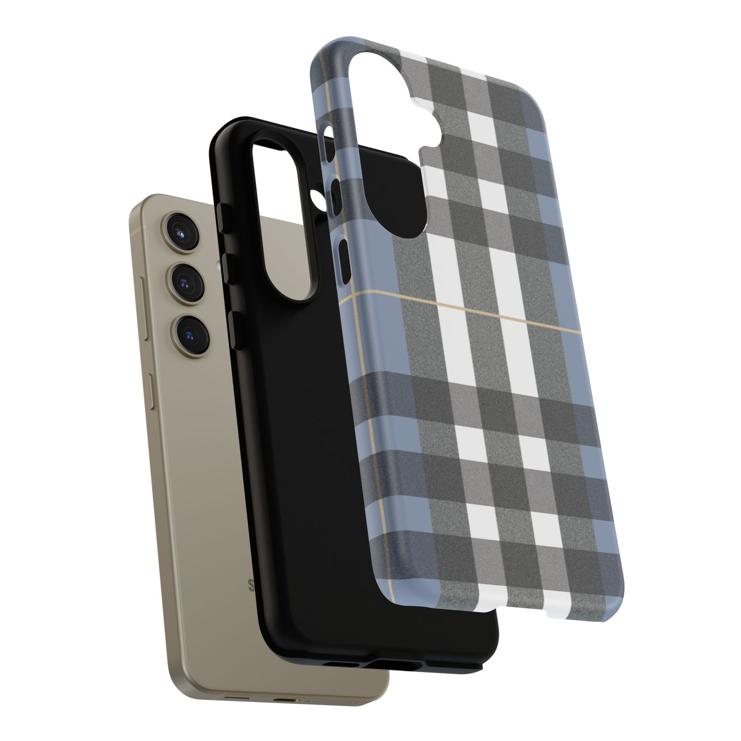 Nordic Plaid Tough Phone Case — Blue Gray Buffalo Check Protective Cover
