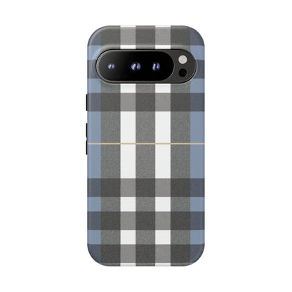 Nordic Plaid Tough Phone Case — Blue Gray Buffalo Check Protective Cover
