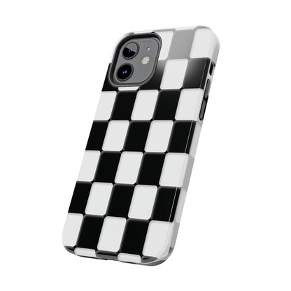 Checkerboard Tough Phone Case — Black & White Retro Protective Cover