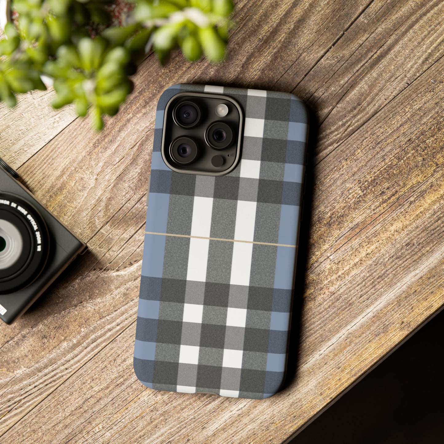 Nordic Plaid Tough Phone Case — Blue Gray Buffalo Check Protective Cover
