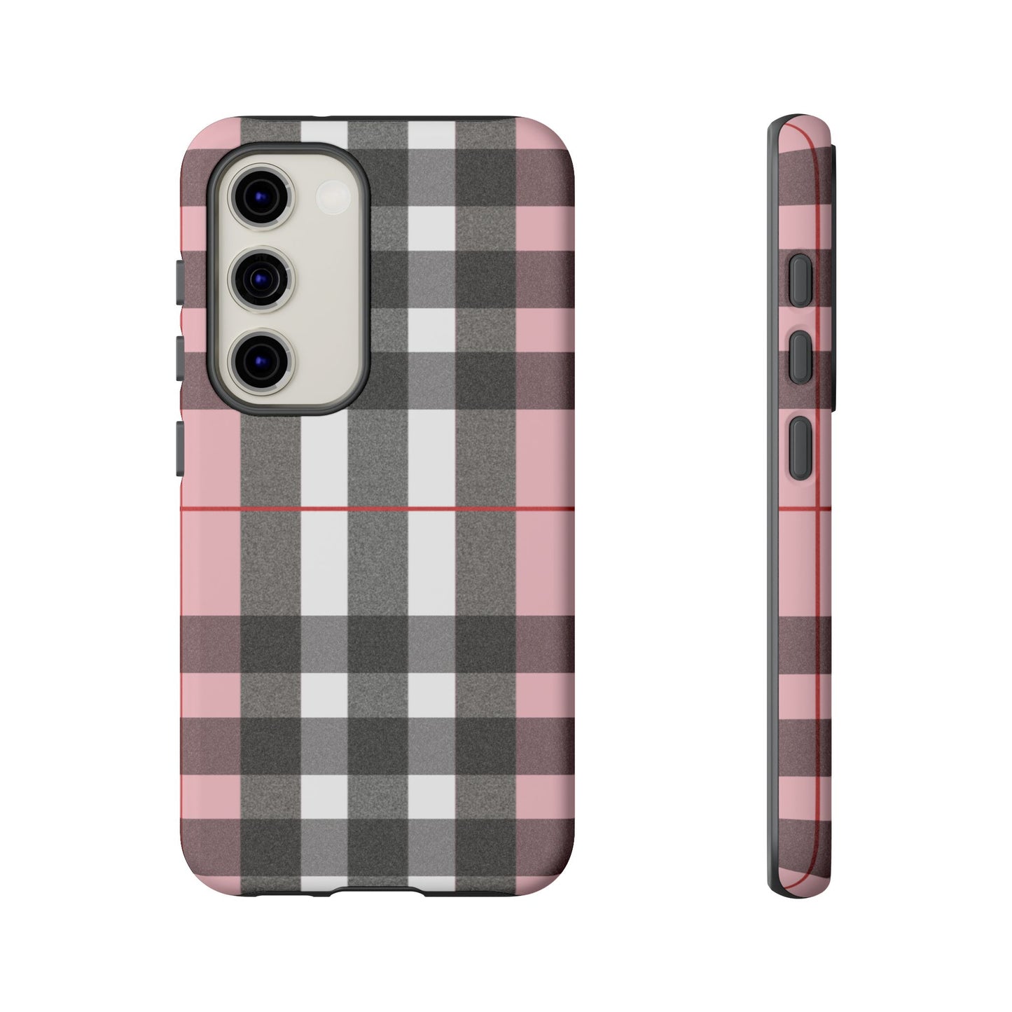 Bubblegum Plaid Tough Phone Case - Pink and Gray Buffalo Protection Cover