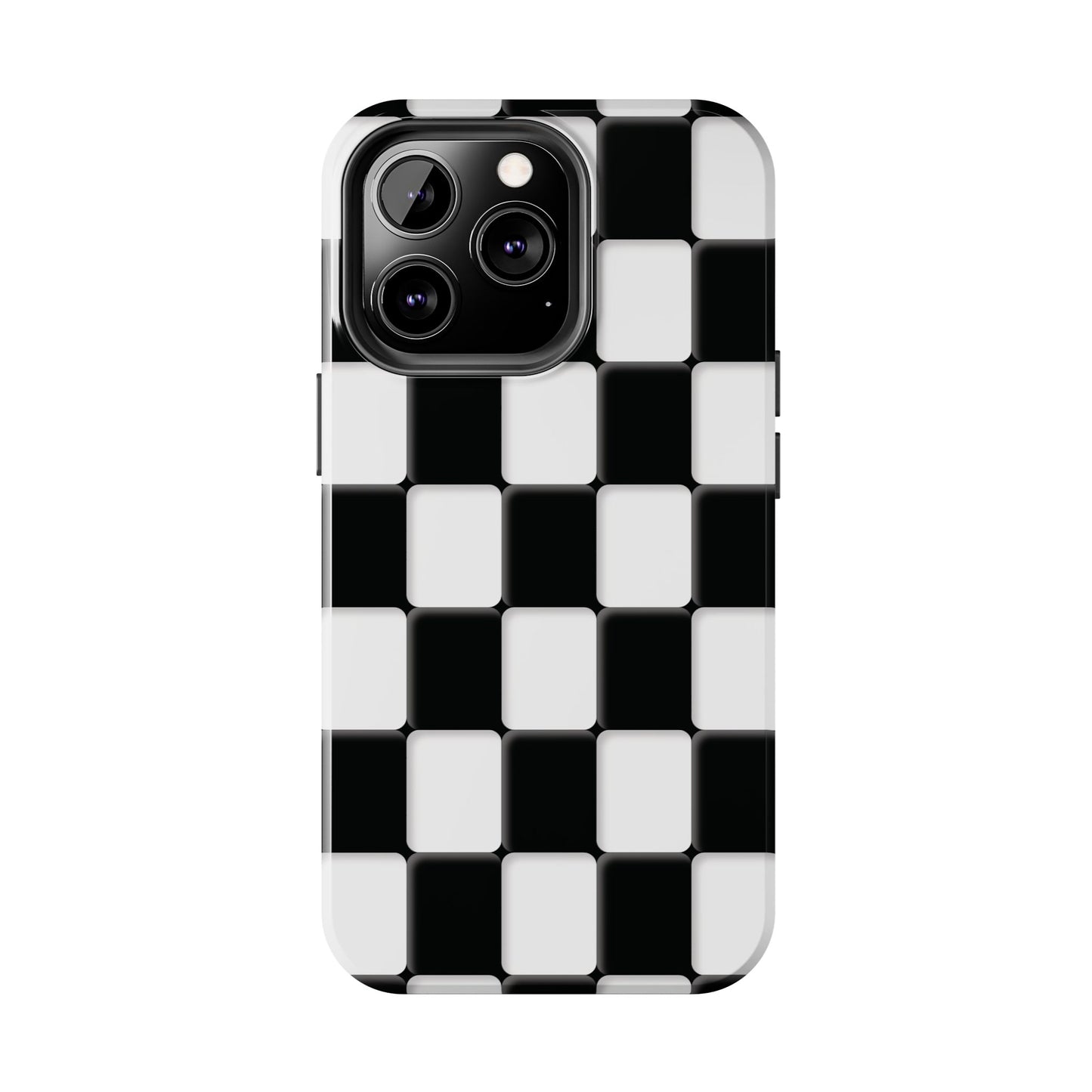 Checkerboard Tough Phone Case — Black & White Retro Protective Cover