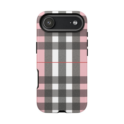 Bubblegum Plaid Tough Phone Case - Pink and Gray Buffalo Protection Cover
