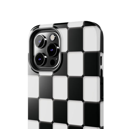 Checkerboard Tough Phone Case — Black & White Retro Protective Cover