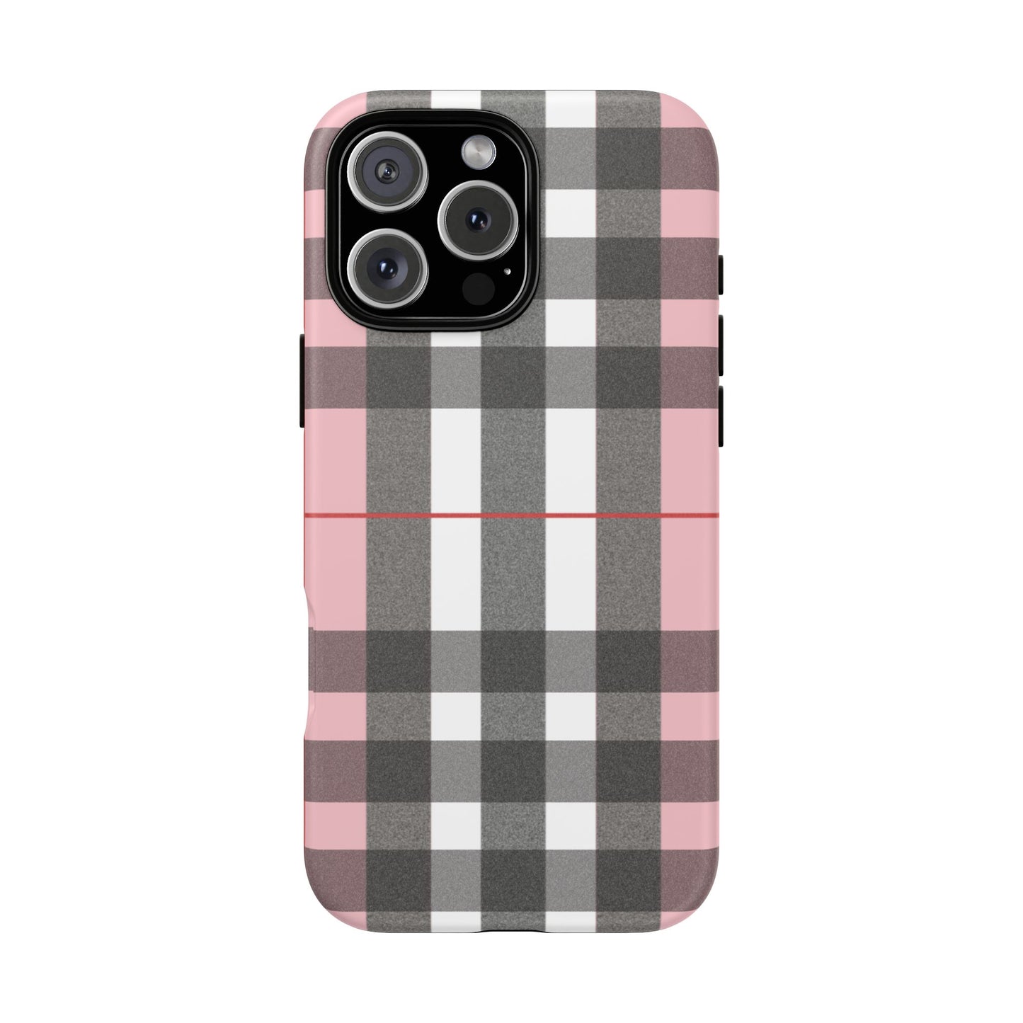 Bubblegum Plaid Tough Phone Case - Pink and Gray Buffalo Protection Cover