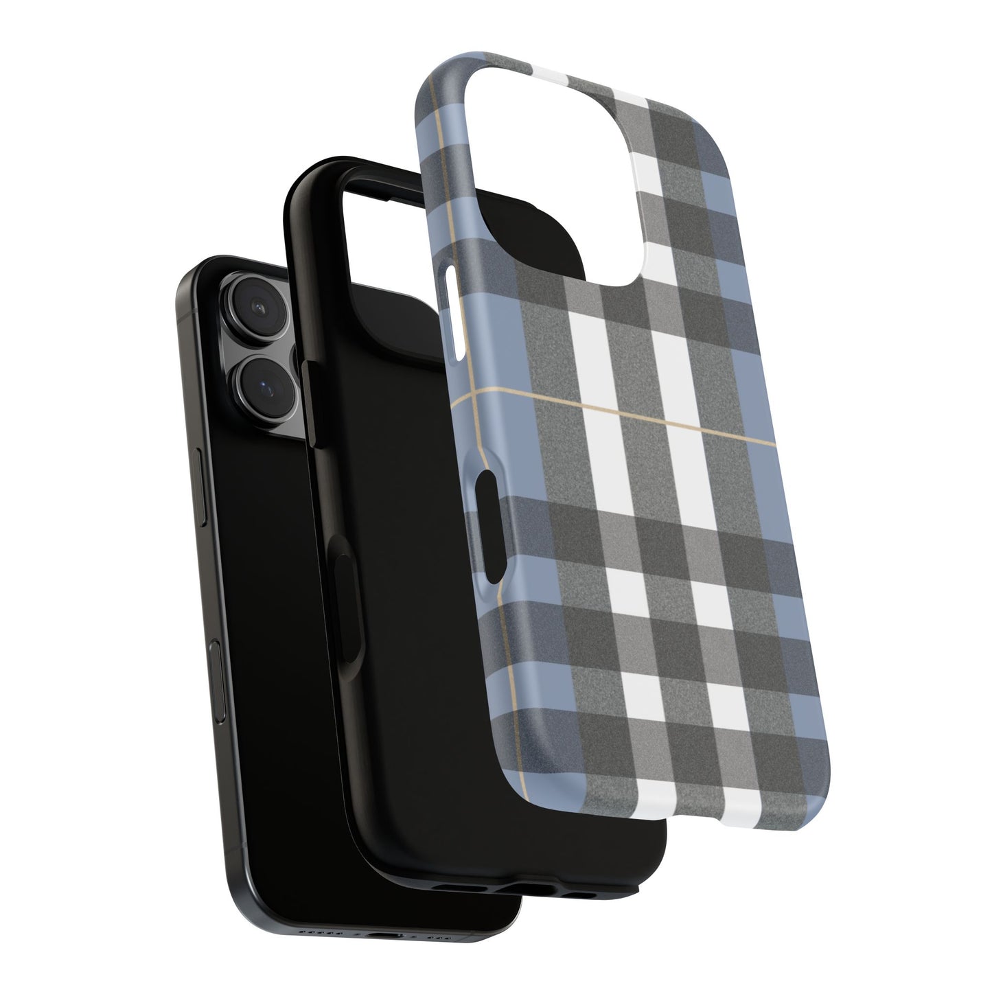 Nordic Plaid Tough Phone Case — Blue Gray Buffalo Check Protective Cover